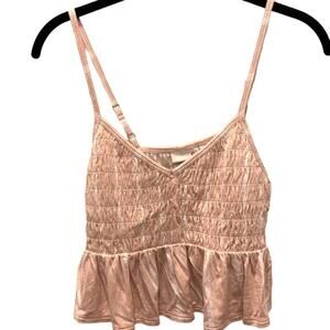 NEW SO cute smocked ruffled peach top. Adjustable Spaghetti strap cropped size M